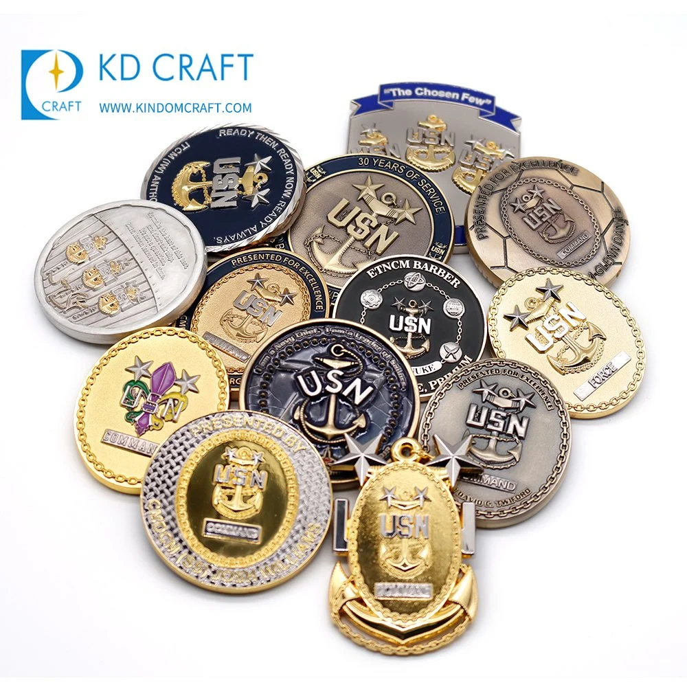 Sin mínimo de venta al por mayor de esmalte de latón de metal personalizados Militar del Ejército de la Marina recuerdo dorado antiguo reto Coin