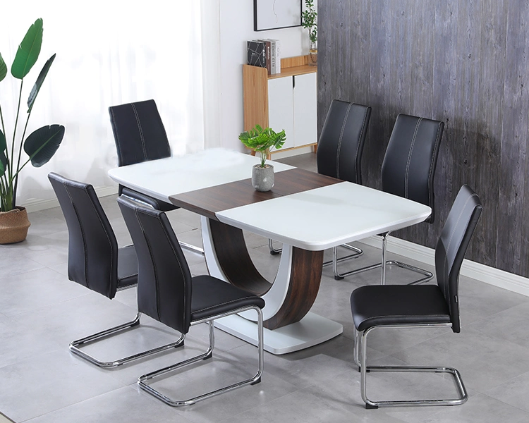 Sala de jantar grossista Table Square Branco vidro alto brilhante moderno Tabela de Refeições MDF de extensão de Design
