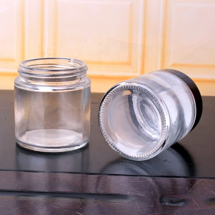 Free Sample Food Packaging Transparent Clear Glass Jar with Matte Plastic Back Lid Child Resistant for Weed, Marijuana