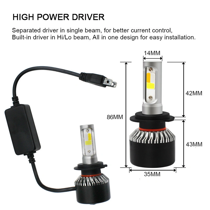 El RGB 72W S2 coche Faro LED Bombillas H1 H7 H8 H9 H11 9005HB3 9006HB4 Hi/Lo H4 HB2 9012 de estilo de coche Auto 12V DE LA LUZ ANTINIEBLA