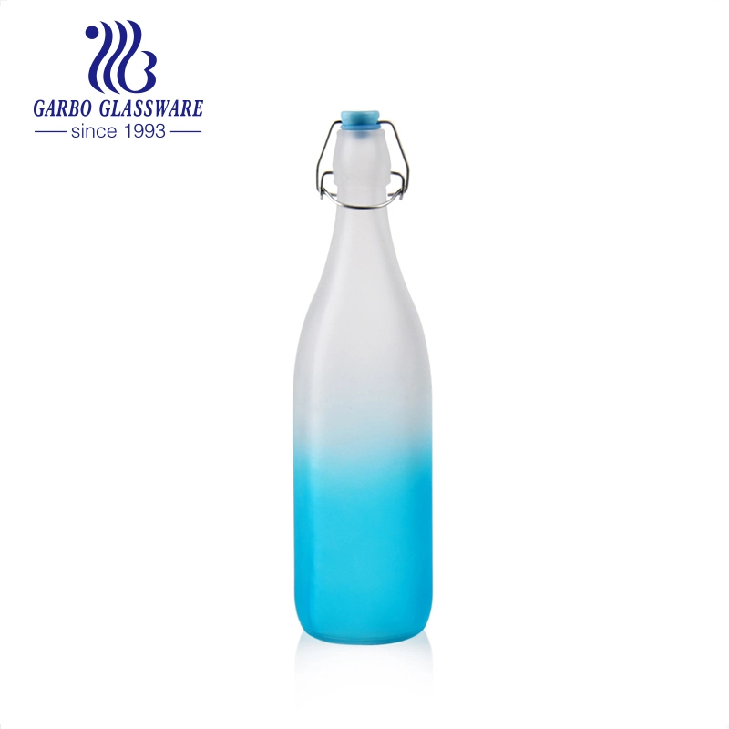 32oz botellas de vidrio de colores agua jugo de leche cerveza vaso de almacenamiento Botellas con tapa cerrada Cristalería decorativa