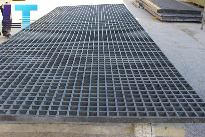 Fiberglass Grating FRP Molded Grating 1-1/2" Thick with 1-1/2" Square Mesh, with Grit.