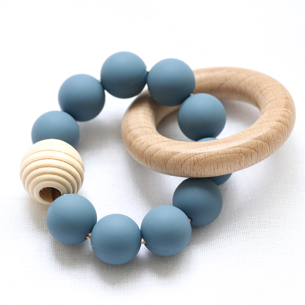 Wholesale/Supplier Baby Teether Circle Pacifier Ring Dummy Wooden Silicone Teething Toy Ring for Infant