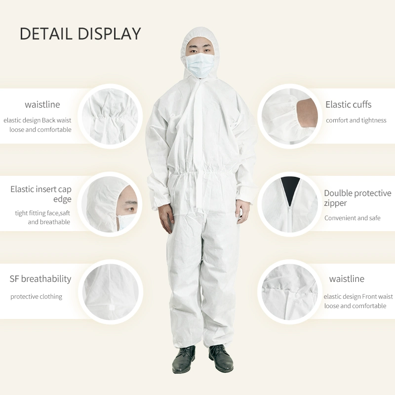 OEM/ODM Hooded Zipper Dust-Proof Ultrasonic Seam Mechanic Coverall for Men Safety Coveralls