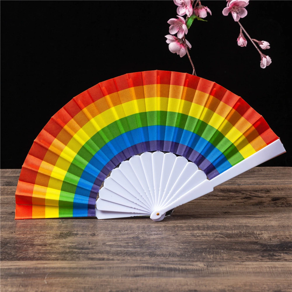 Arco iris Folding Abanicos promocionales personalizados Regalos para Empresas el logotipo impreso el ventilador de plástico de regalo