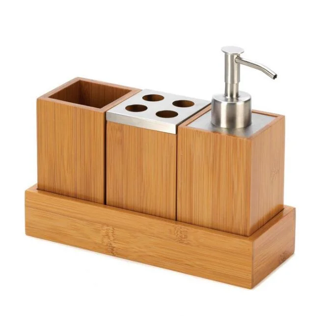 Ceramic 4PCS Bathroom Set with Bamboo Tray