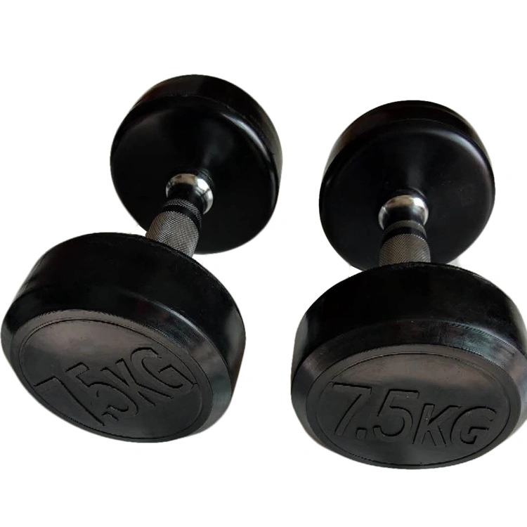 Black Round Head Rubber Coated Dumbbell in 2.5-50kg