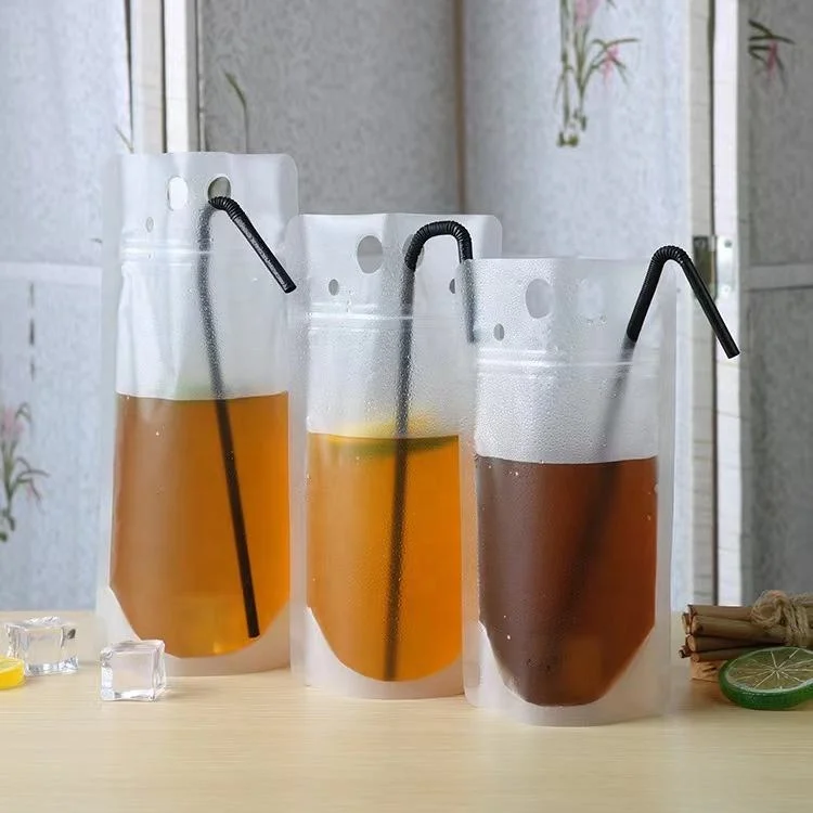 Custom Disposable Beverage Juice Milk Tea Plastic Bag Pouch with Straw