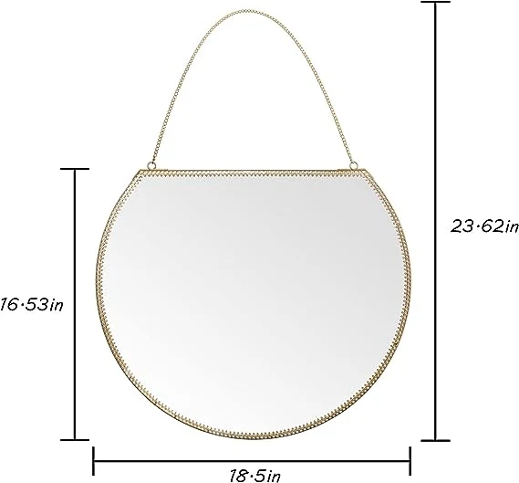 Miroir demi-cercle doré pour décoration murale miroirs ronds avec chaîne et bordure en dentelle pour salon, chambre, salle de bains