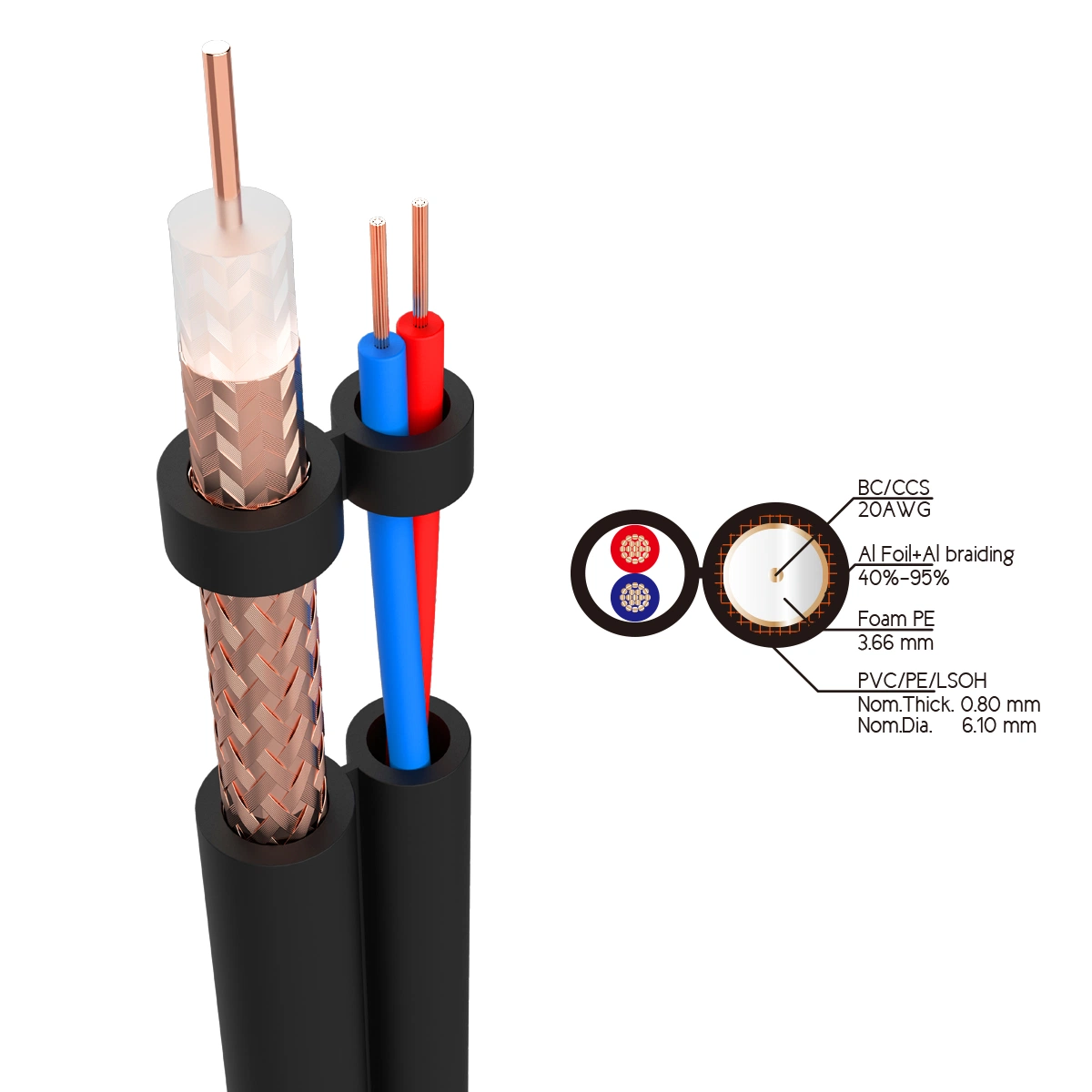 Coaxial Cable Rg59 +2c Power CCA/Cu for CATV Cable