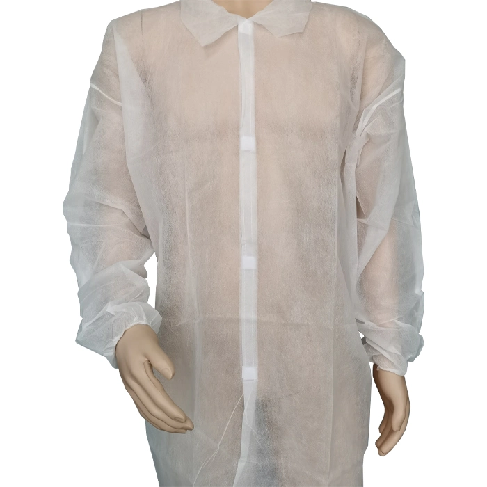 ISO13485 Disposable PP Nonwoven Dust Proof Garment with Collar Without Pocket for Food Factory