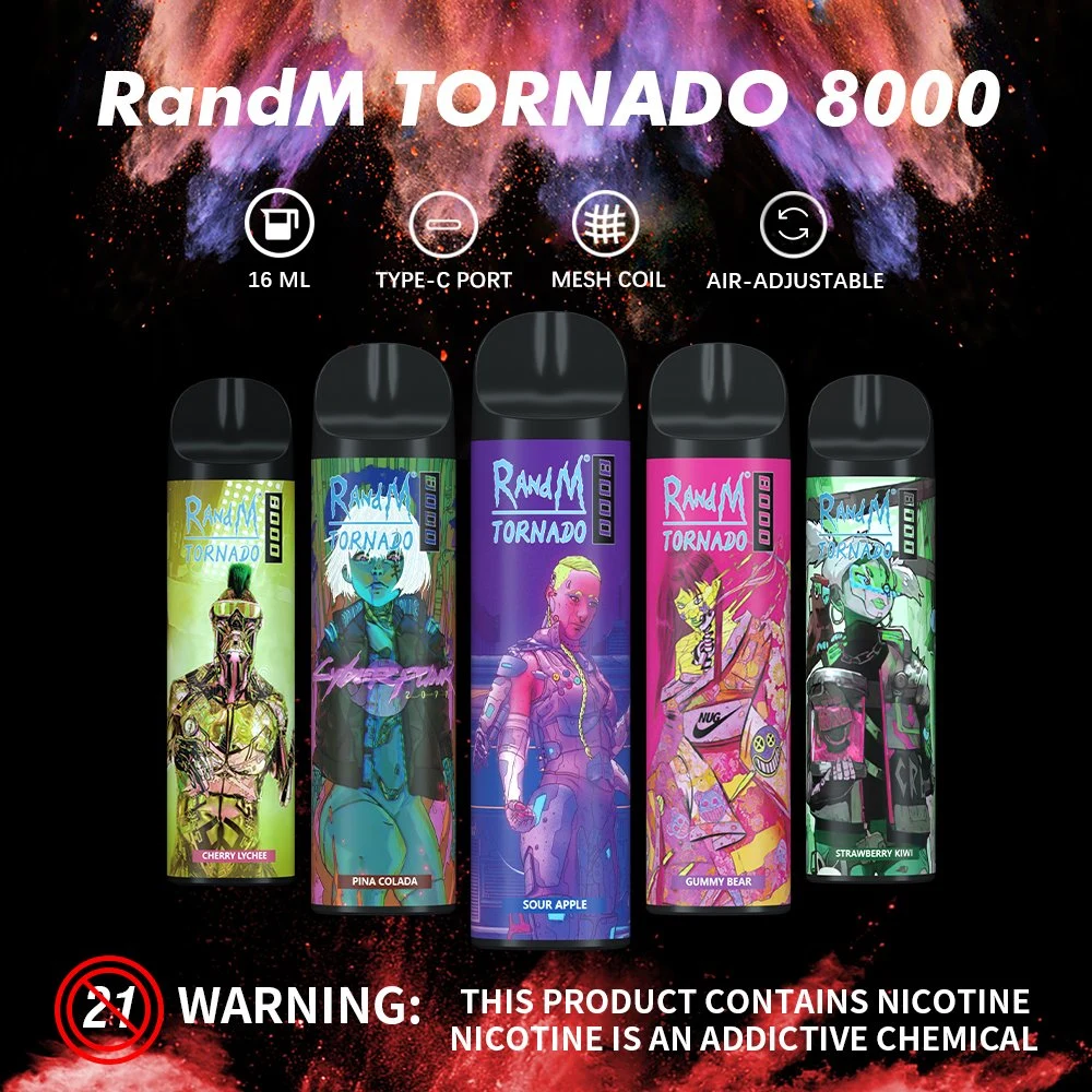 Randm Tornado 8000 Puffs Disposable E Cigarettes Type-C Rechargeable Battery Airflow Control