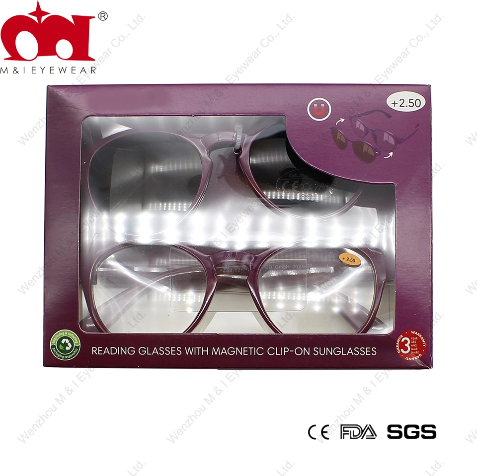 Reading Glasses with Magnetic Clip-on Sunglasses Round Shape Rivet Reader (WRP21027)