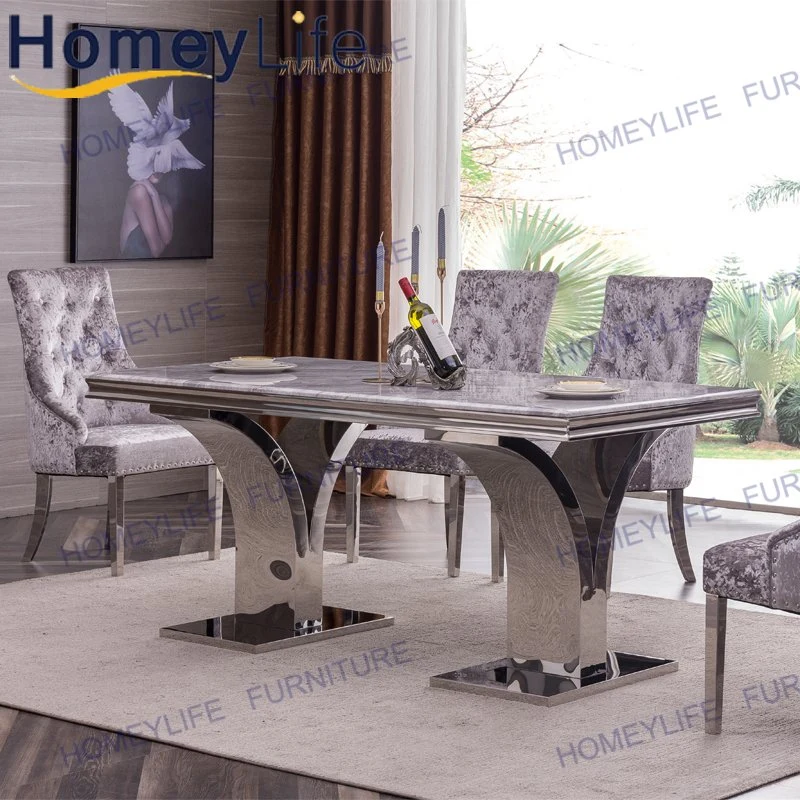 High quality/High cost performance  Grey Modern Metal Home Dining Room Table Furniture