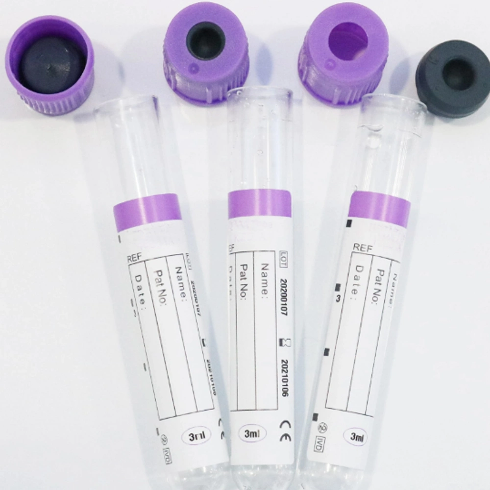 Vidro de plástico descartáveis médicos Roxo ativador de coágulo com tampão citrato de sódio tubo PT 5ml K2 K3 EDTA Tubo de soro de depressão do tubo de coleta de sangue