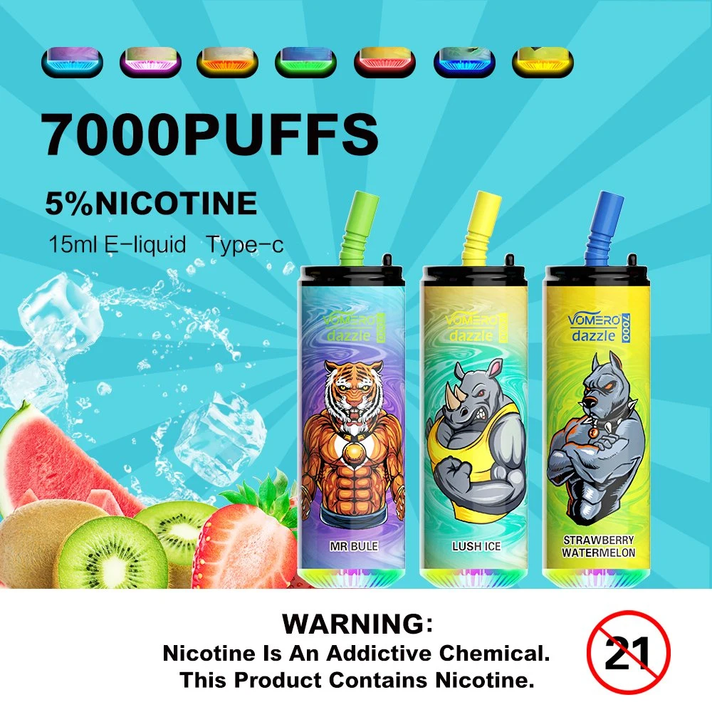 Wholesale/Supplier Factory 100% Original Electronic Cigarette Vomero Dazzle 7000 Puffs Disposable/Chargeable Vape Pen 0%2%3%5% Mesh Coil Type-C Recharge