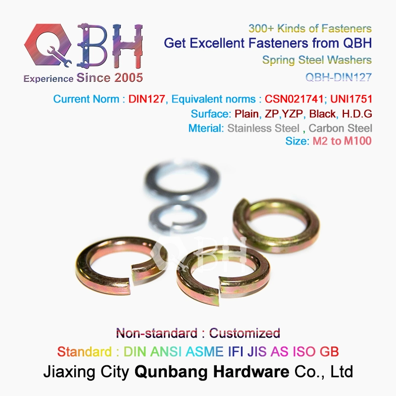 Qbh DIN127A DIN127b M2-M100 Carbon Stainless Steel Alloy Brass Copper Zp/Yzp/HDG/Black/Heat Treatment/Plain/Color Zinc/Dacromet/Geomet Spring Lockwasher