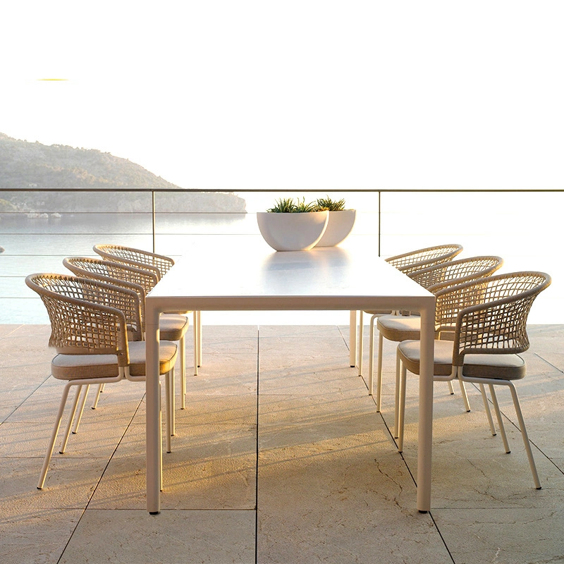 Restaurante de 6 plazas con silla de ratán y mesa de comedor al aire libre Set Wicker Mobiliario de jardín de lujo