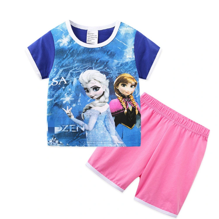 Wholesale/Supplier Summer Boys Girls Apparel Short Sleeves Round Neck 2PCS Leisure 100% Pure Cotton Children Garment Cartoon High quality/High cost performance  Kids Clothes