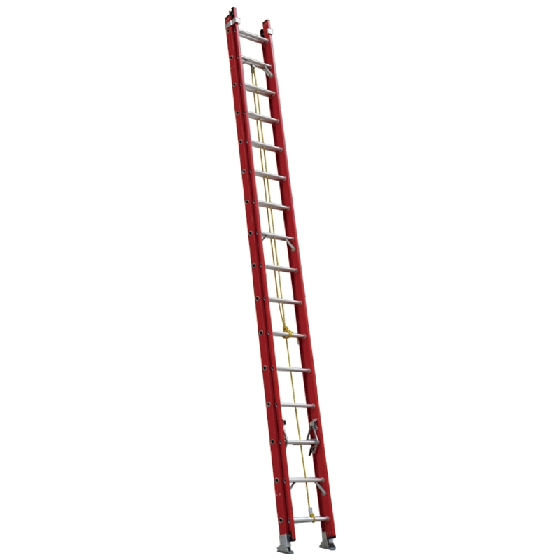 Fiebrglass Safety Extension Step Ladder with Side Supporting Pole and Life Saving Rope