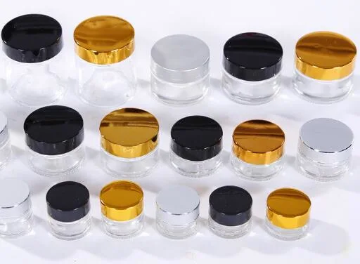 5g 10g 15g 20g 30g 50g 100g Travel Mini Cream Glass Jar Clear Glass Container with Gold Black Silver Cap Cosmetic Packaging