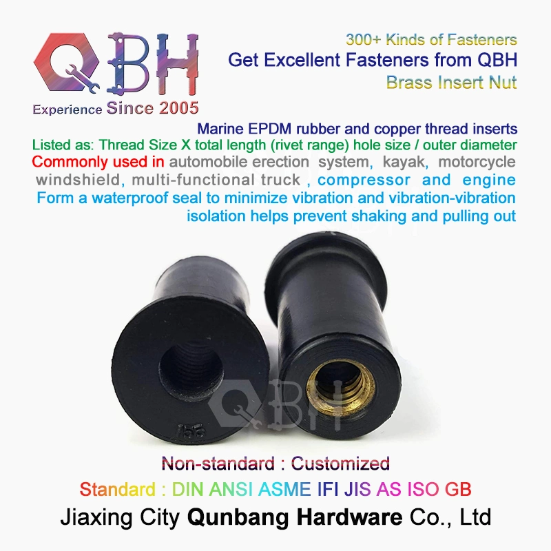 Qbh Automobile Erection System Machining Repairing Maintaining Parts EPDM Rubber Copper Brass Thread Customized Custom-Made Inserts Nut and Bolt Accessories