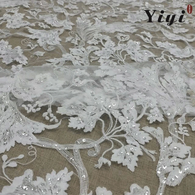 Fashionable French White Vertical Bridal Wedding Stripes Beads Embroidered Lace for Dress