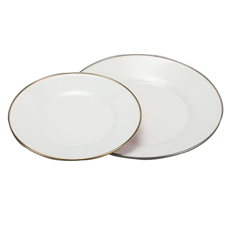 Fábrica al por mayor Unbreakable Tableware Conjuntos Metal esmalte Acero Plato platos Para plato de esmalte redondo de alimentos