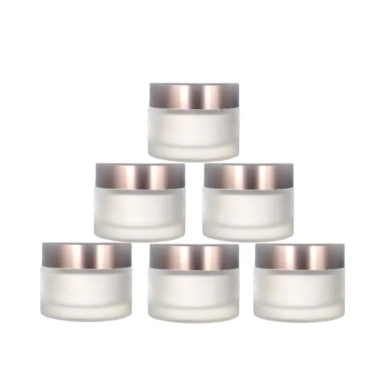 50 ml vide cosmétiques emballage visage crème Containers verre blanc givré Jarres cosmétiques