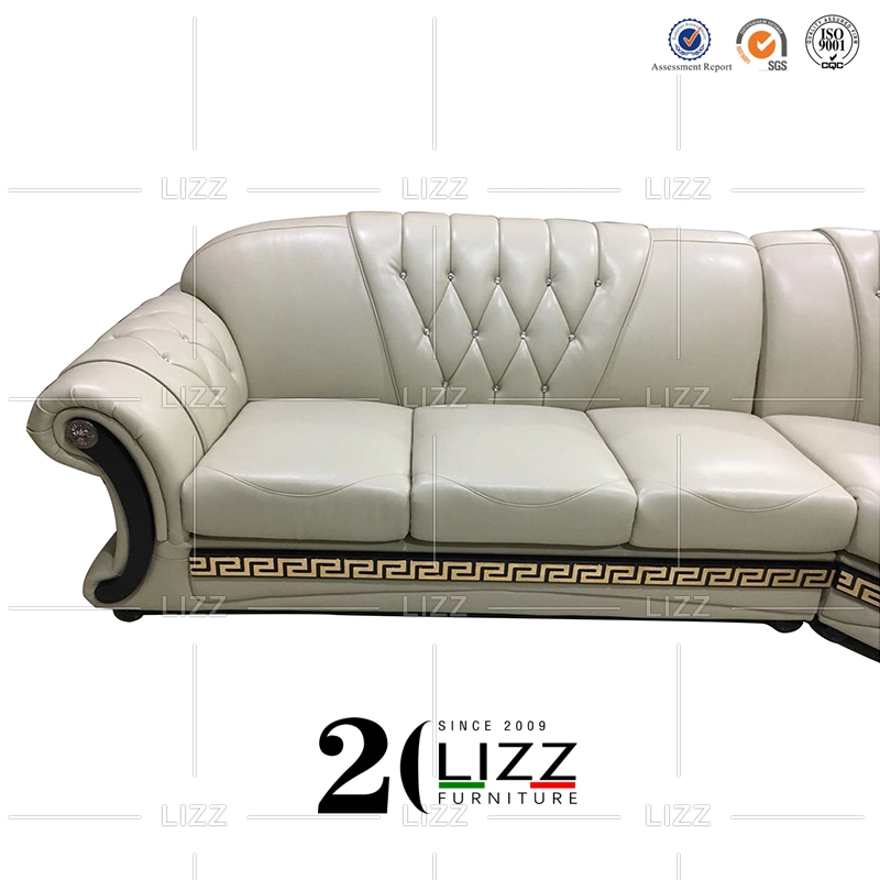 Modern Italian Leather Corner Chesterfield Luxury Sofa Set