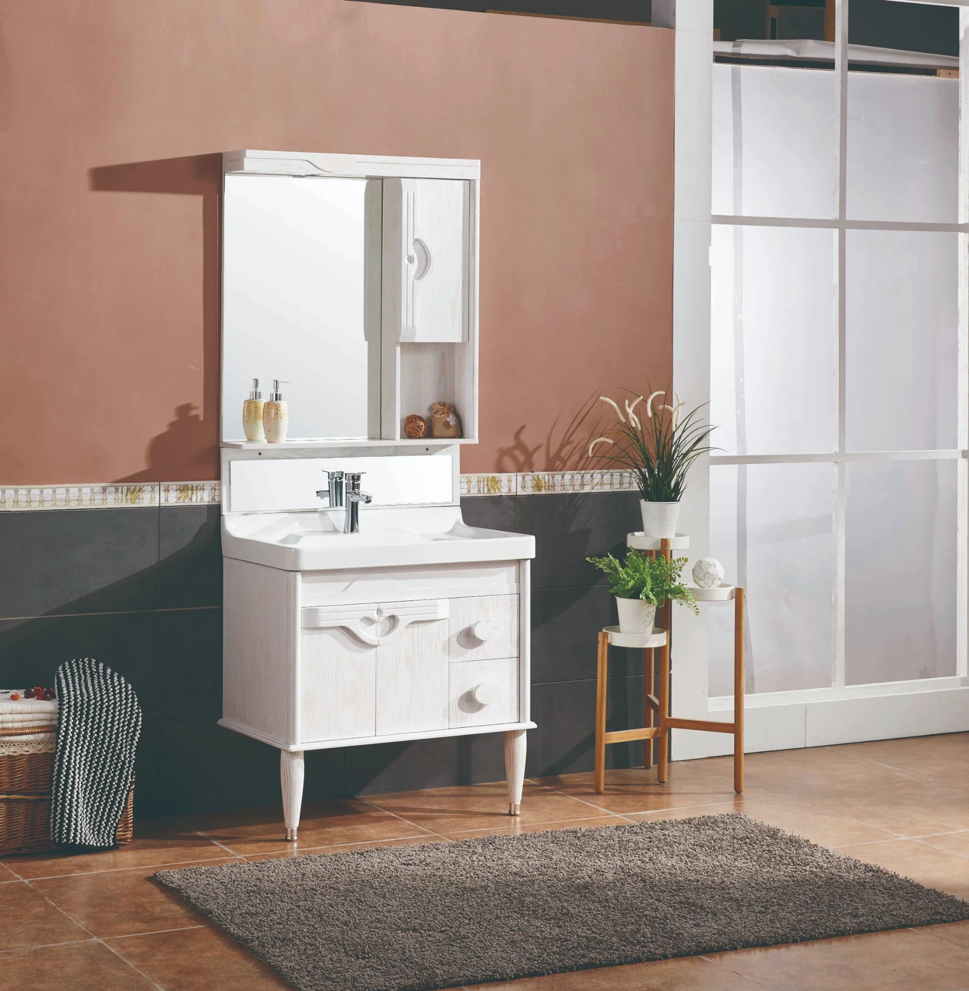 Luxury Plywood Wall Mounted Small Single Sink Bathroom Cabinet Vanity with LED Mirror