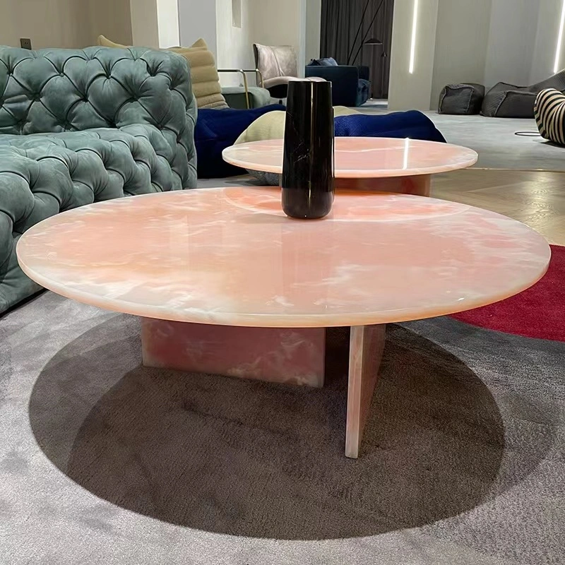 Customized Luxury Sofa Furniture Table Oval Modern Pink Onyx Coffee Table