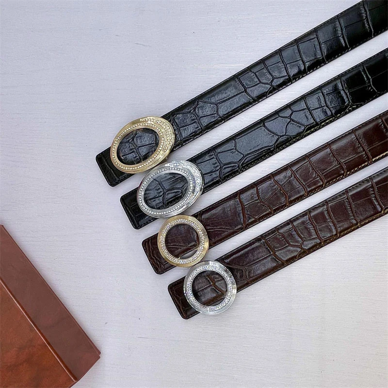 Hot Sale Fashion Stone Diamond Metal Buckle Adjustable Women PU Leather Belt