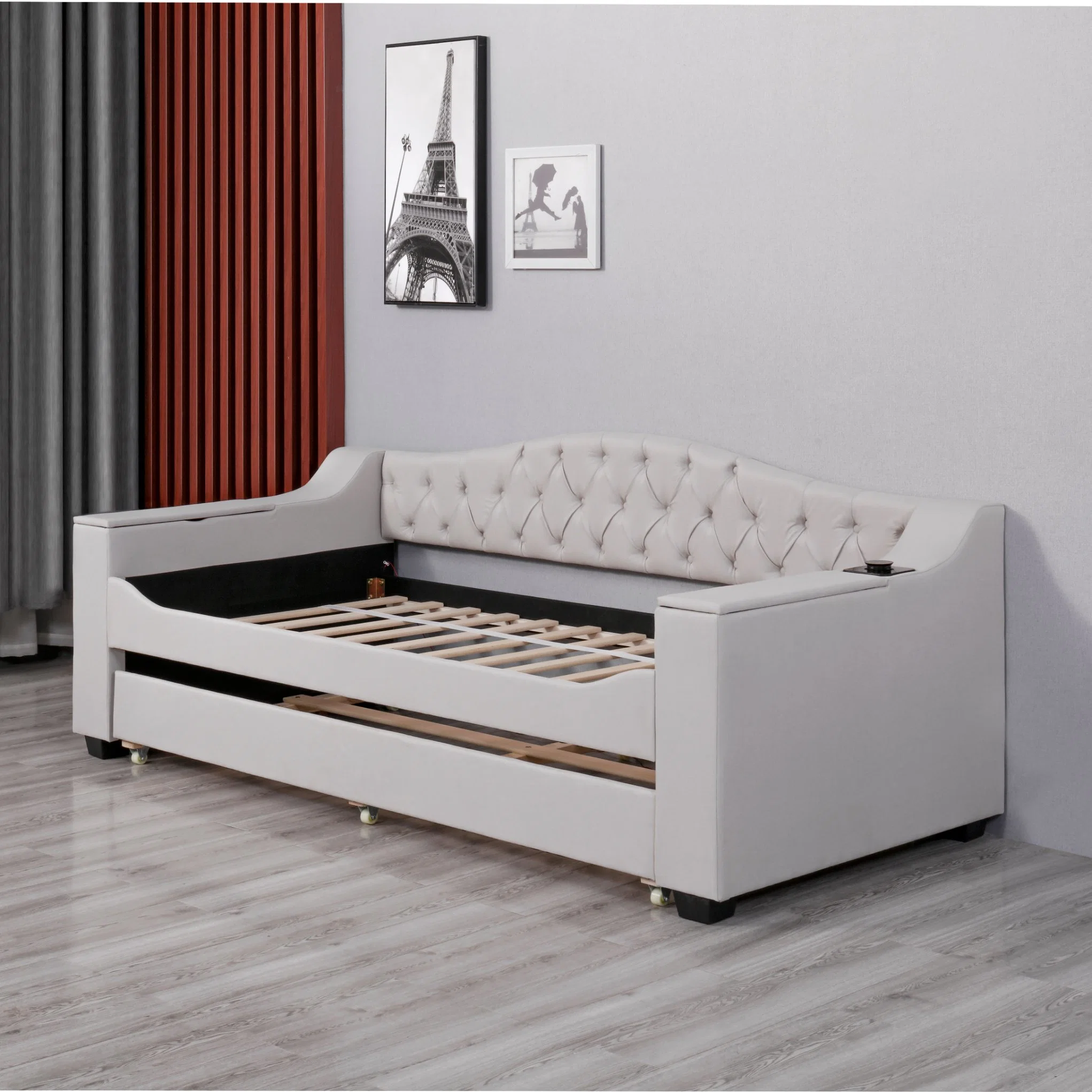 Manufacture Huayang Customized Function Functional Chesterfield Folding Sleeper Couch Beds Bed Sofa Wireless Charging with Charging Port