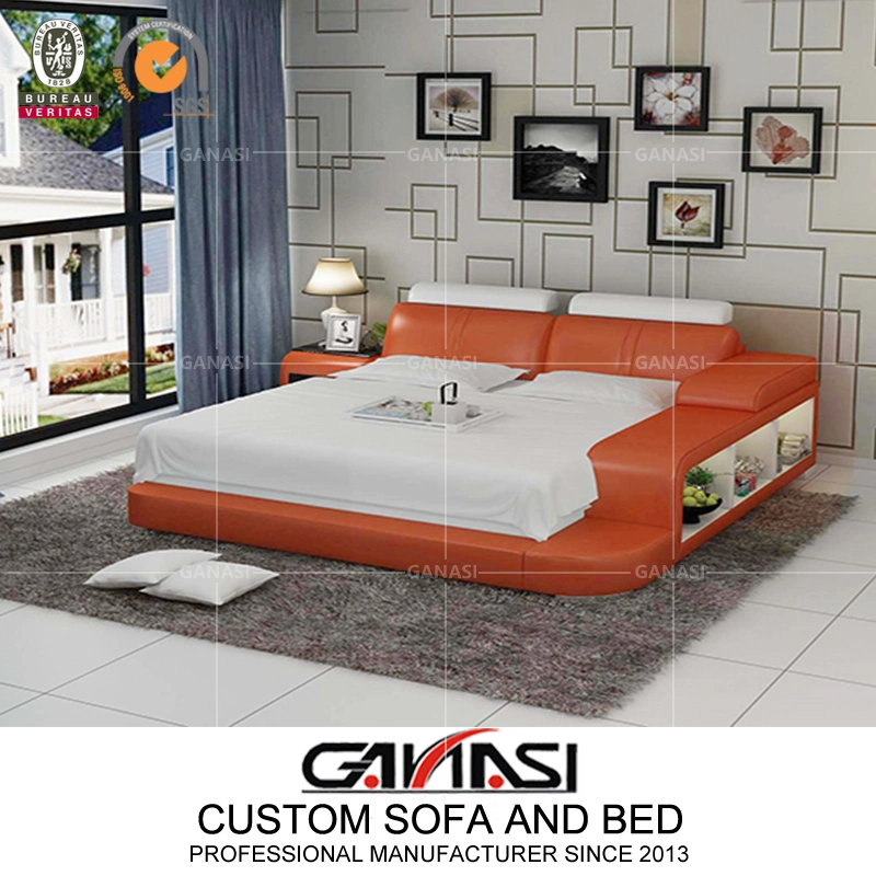 Muebles de estilo europeo de hotel King Size/Queen Size Leather Bed Sets Con soporte nocturno