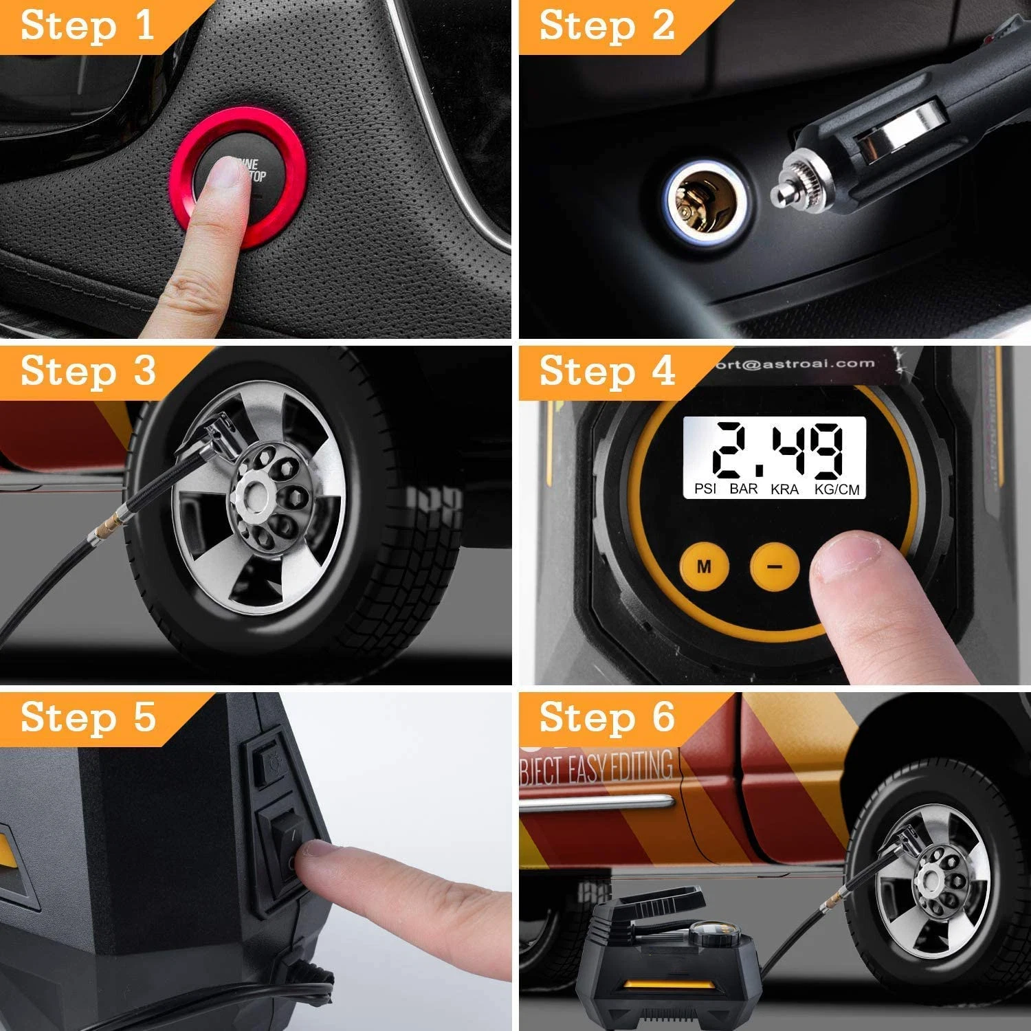 12V Car Air Pump Electrical Portable Tire Inflatable Pump Mini Auto Compressor for Car Motorcycle Tyre Digital with LED Light