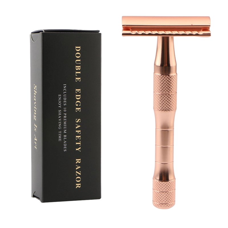 Amazon Hot Selling Rose Gold Double Edge Safety Razor Private ضع علامة على الرزم الوردي لسلامة الحلاقة