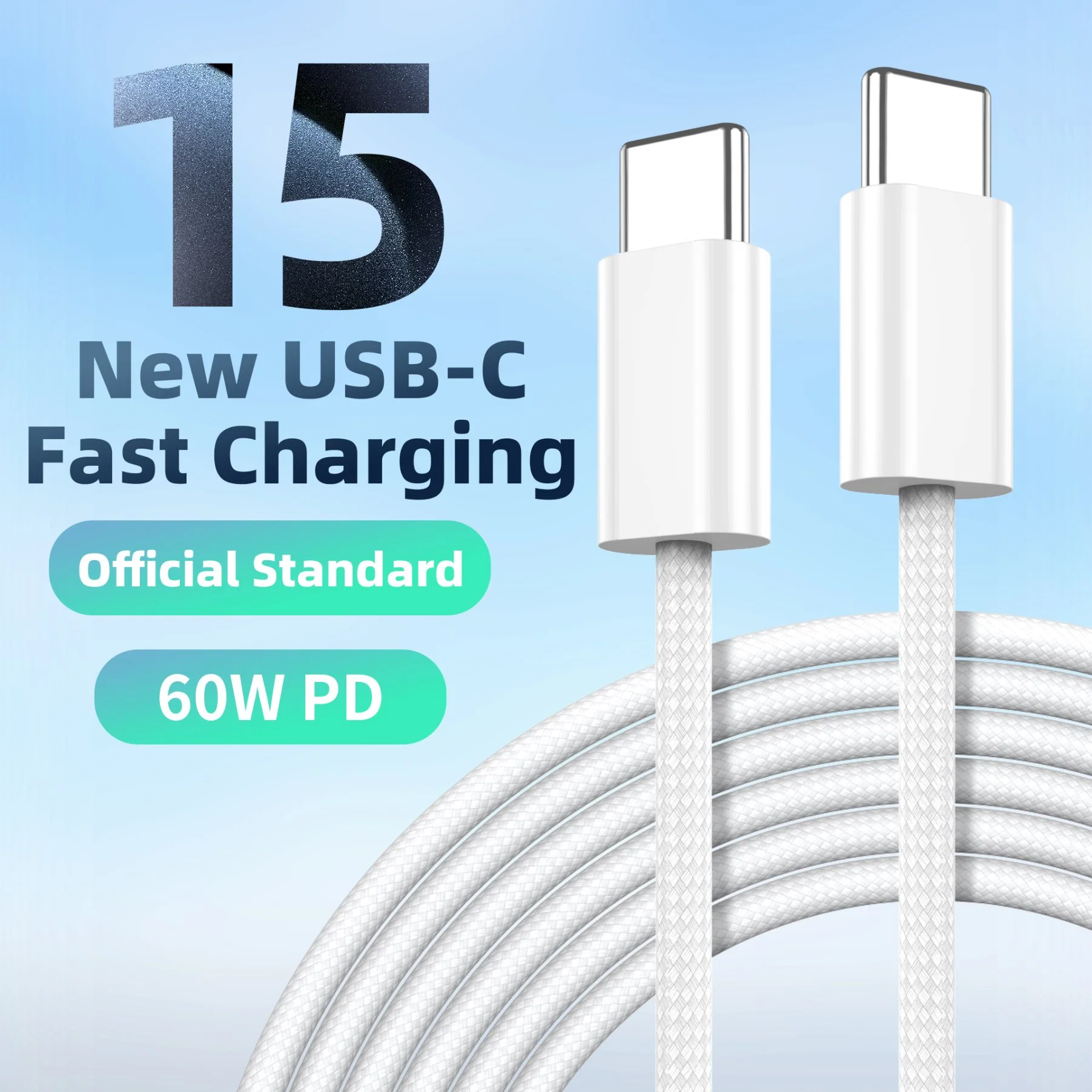 Großhandel Original 60W Geflochtene USB 2,0 C-C-Kabel für iPhone 15 Schnellladekabel 3A Typ C für IPhone 15 pro Max