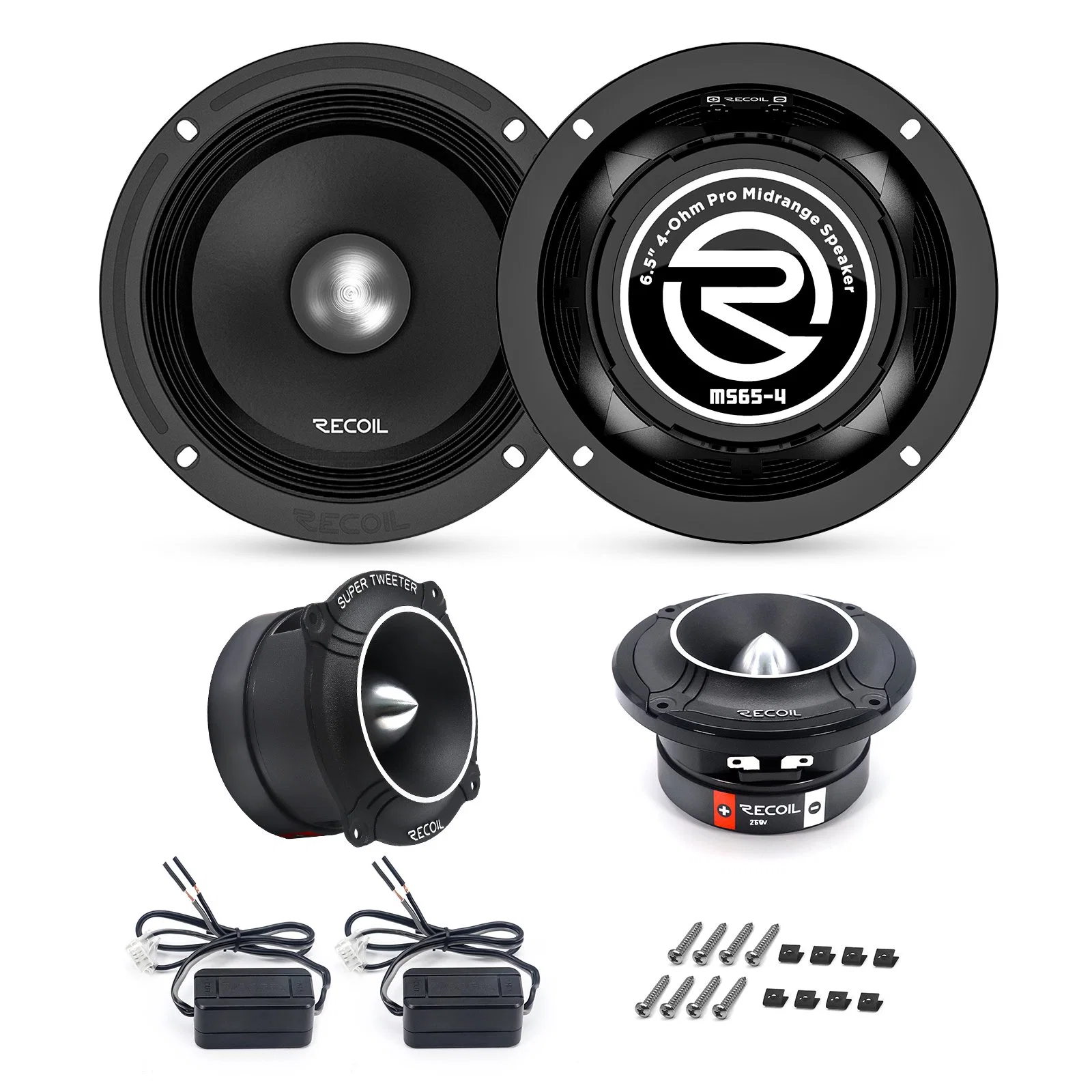 Edge PRO65K Complete Midrange Speaker and Super Tweeter Package, Includes a Pair of 600 Watts 6.5-Inch Midrange Car Speakers