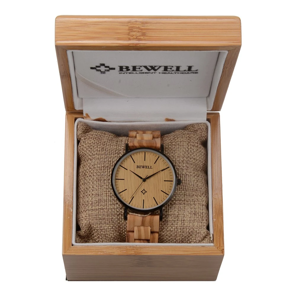 Shenzhen Watches Supplier Bewell Wooden Watch Luxury Mens Watch Custom Logo Steel and Wooden Clocks