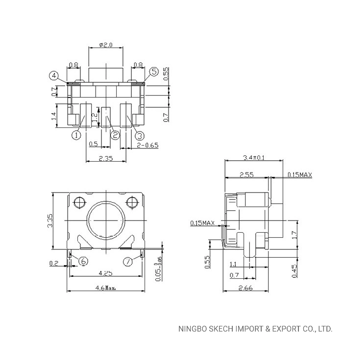 2,56 x 4,5mm Miniatur-Drucktastenschalter, SMD Montage Des Horizontalen Drucktastenschalters