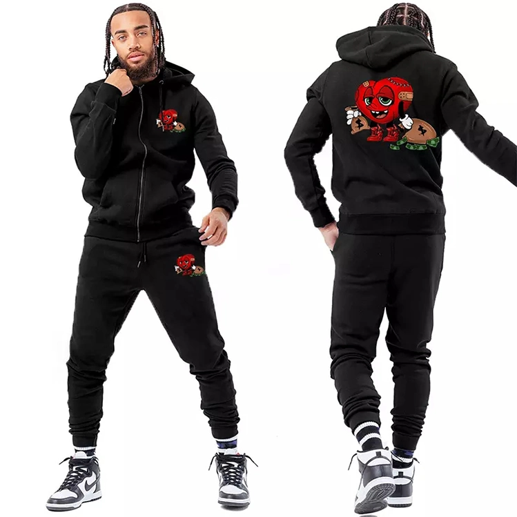 Custom Streetwear Mens Sweat Suits Outdoor Cotton Jogger Sweatsuit Two Piece Plus Size Man Tracksuit Set