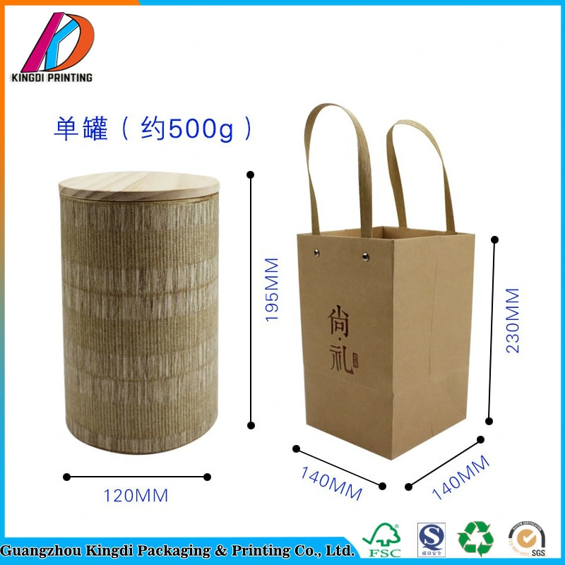 Ronda de tubo de papel biodegradable de verificación para el té con tapa de madera