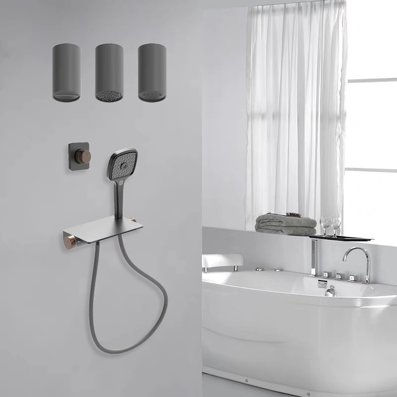 Robinet mélangeur de douche gris pistolet à montage mural acier inoxydable Accessoires de salle de bains