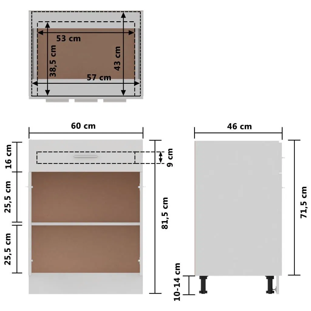 Muebles blancos con 2 estantes y Cajón Cocina Armario de almacenamiento