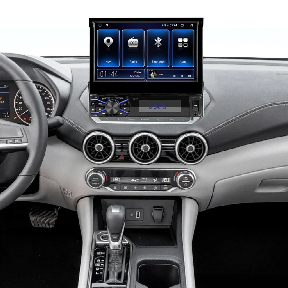 1 DIN Android 10 Autoradio Car Radio Stereo with 7" Retractable Screen GPS Navigation WiFi Bt Multimedia Player