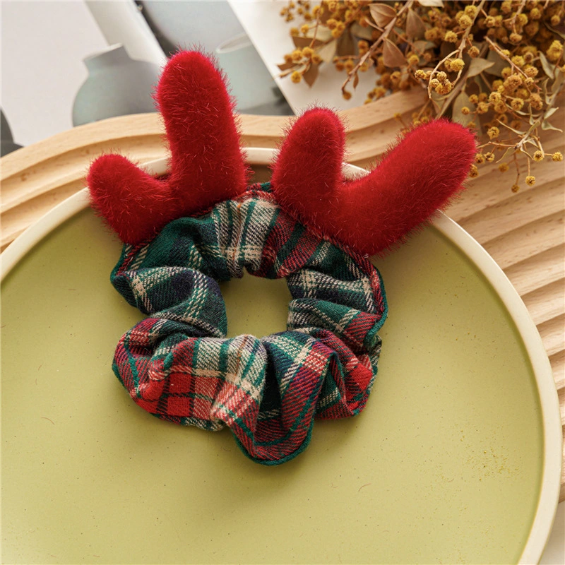 Europe and The United States New Christmas Plaid Sausage Hair Ring Women's Cartoon Hundred Cute Cloth Ring Tie Hair Head Rope Ornaments