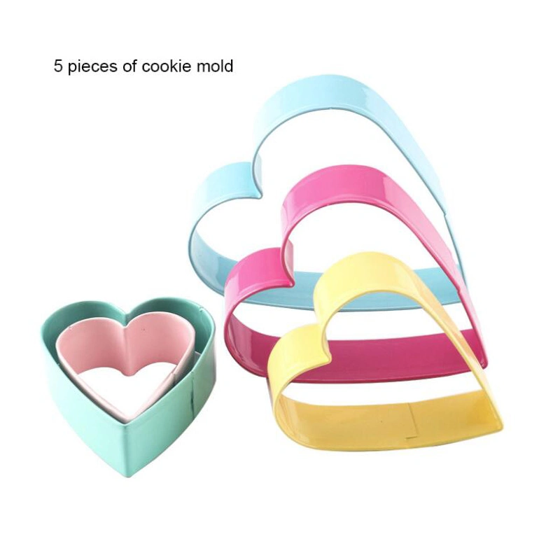 3D Cortador de galletas en forma de corazón molde de galletas pastel de azúcar glaseado Cortador de pastelería Acero inoxidable Bricolaje Cocina Baking Gadget Tools Set De 5 Esg12237