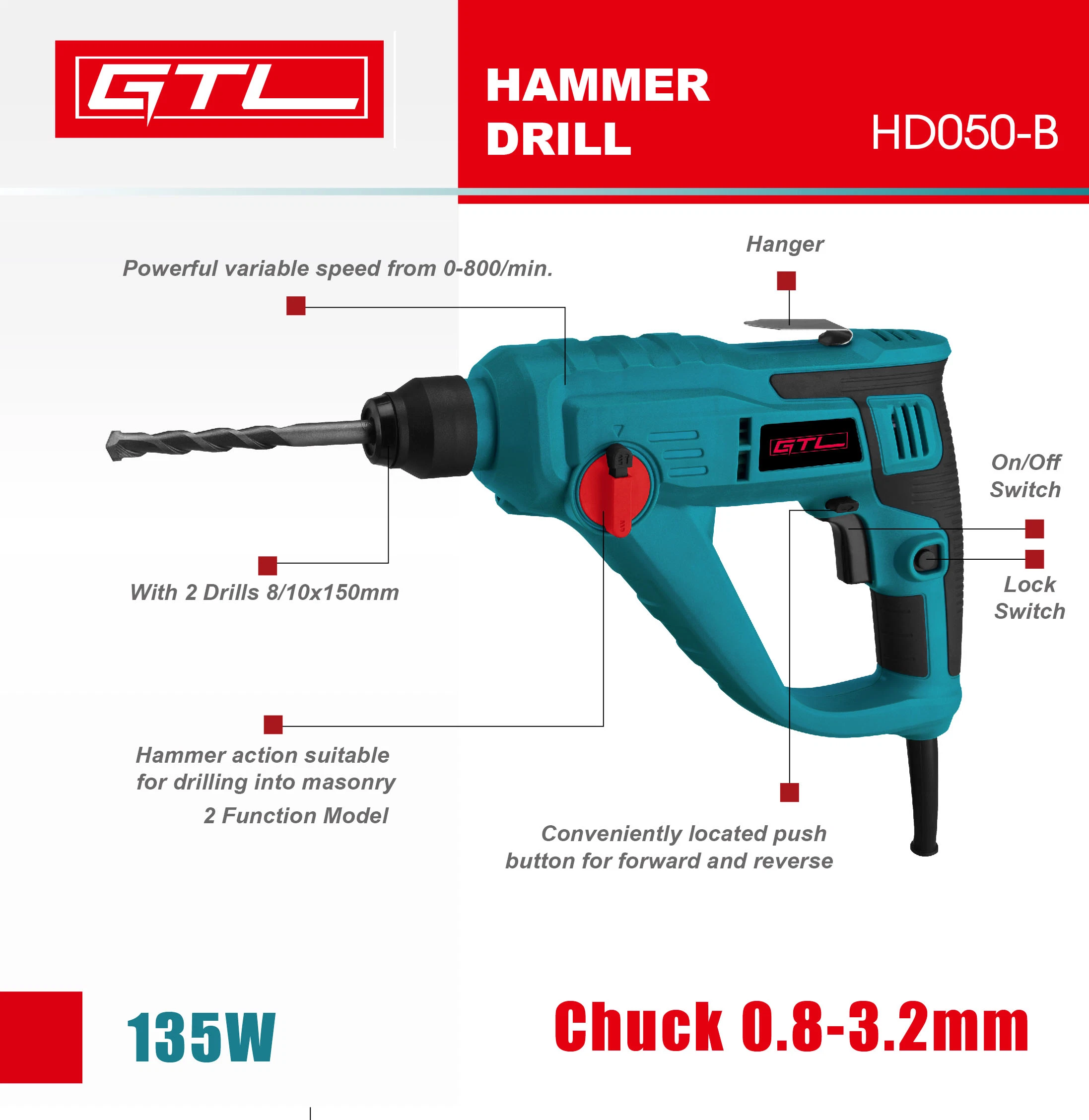 Power Tools Hammer Drill, High Power Electric Impact Rotary Hammer