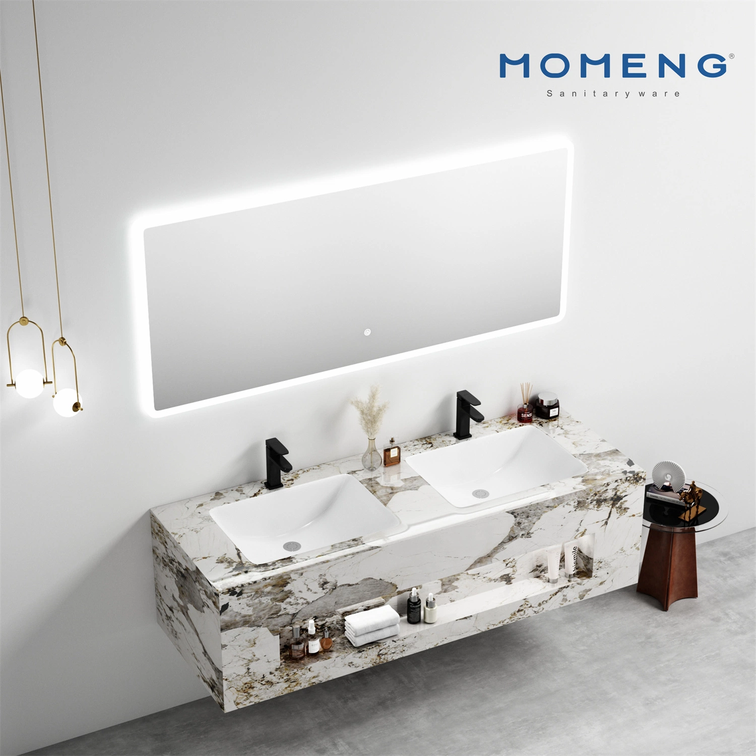 Modern Style Hot Selling Home Sanitary Ware Vanity Bathroom Cabinet Furniture with Sintered Stone Cabinet Basin